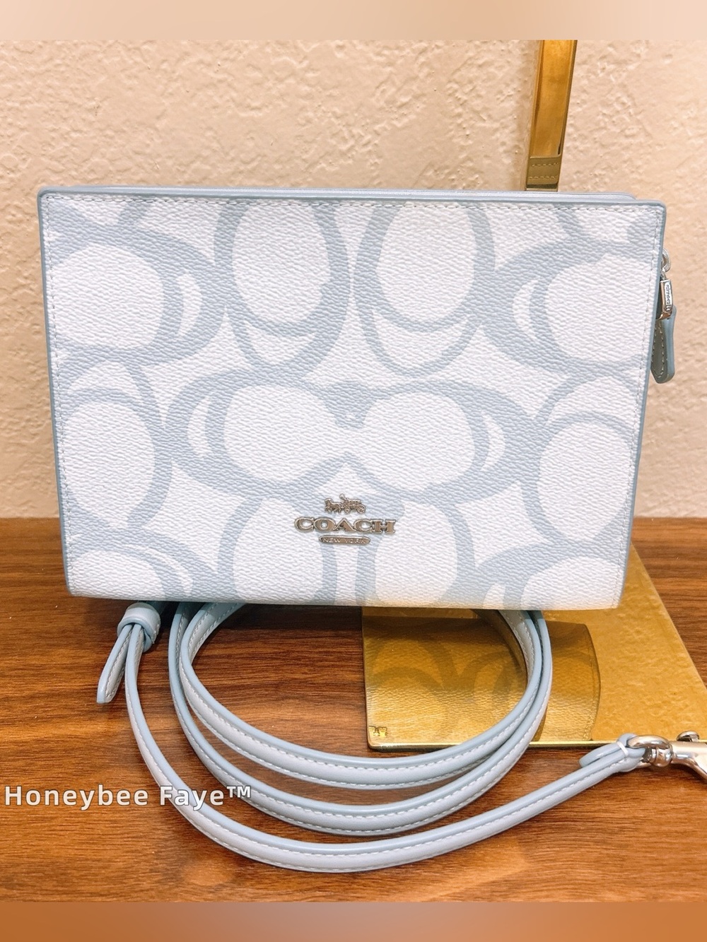 NWT Coach Slim Crossbody Bag In Sketch Signature Canvas  CBL93, Silver/Ice Blue
